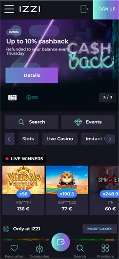 Мобильное приложение Izzi casino KZ